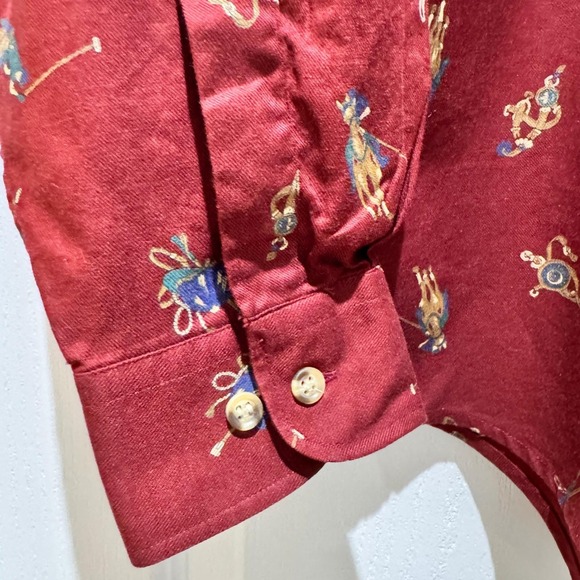 Vtg EXCO Mens Red Polo Horse Golf Pattern Button Down Long Sleeve Shirt Size M - Picture 5 of 12